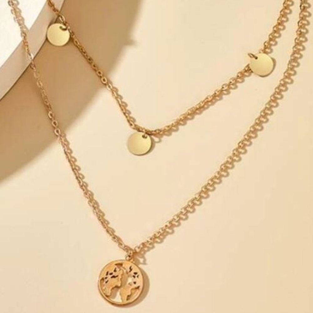 Silver Disc Charm Layered Necklace